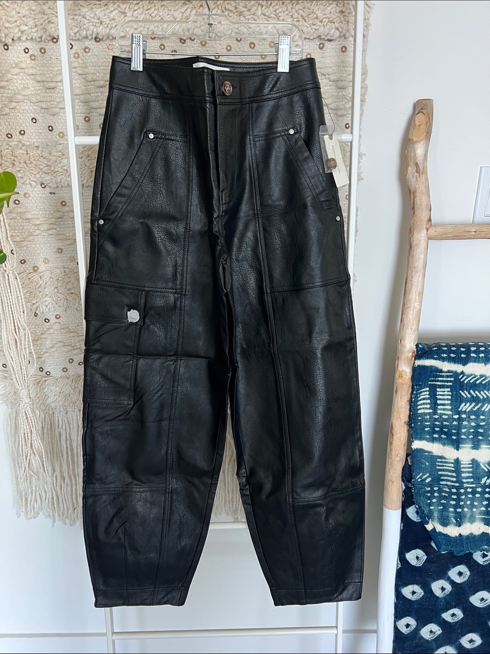 Anthropologie Faux Leather Utility Cargo Pants